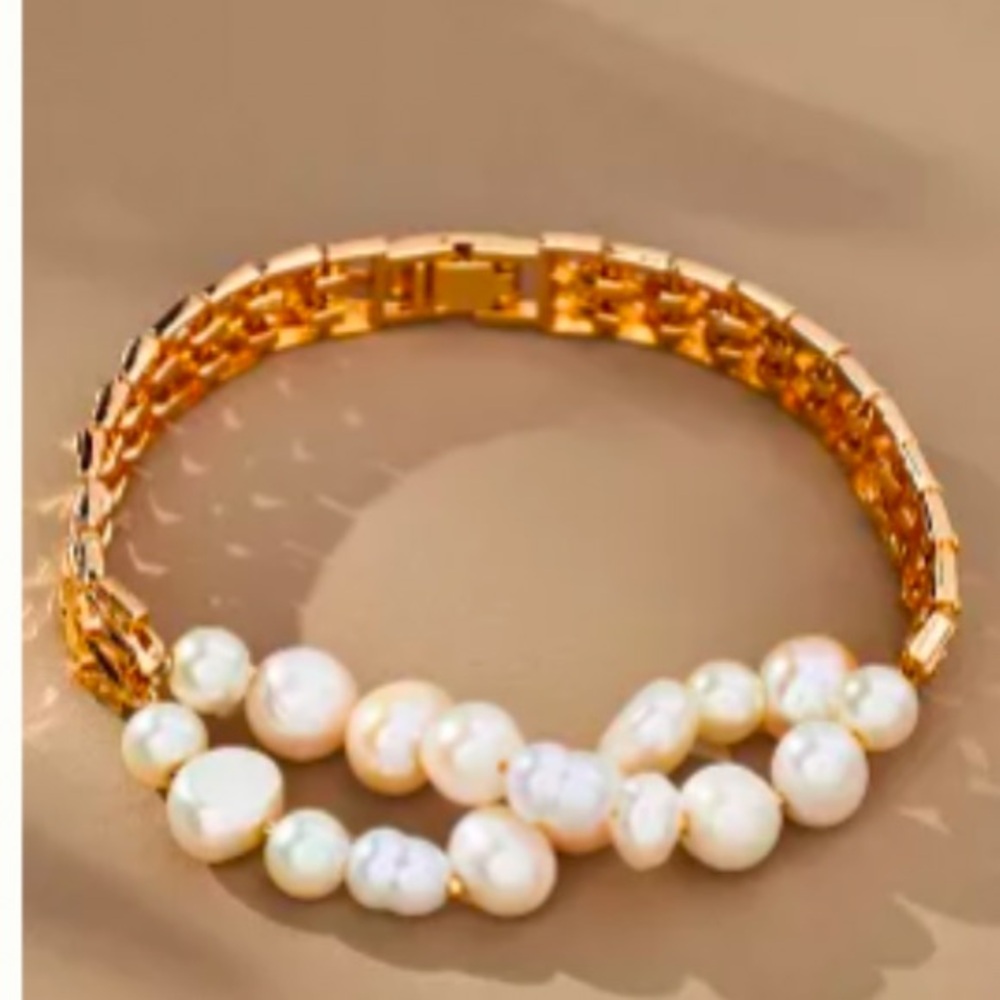 Anthropologie Double Pearl Watchband Bracelet NWT